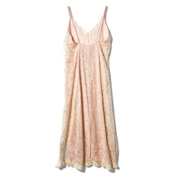 En Elly Anthropologie Pink Sequined Slip Dress with Cream Lace Trim Size Small - Picture 7 of 10